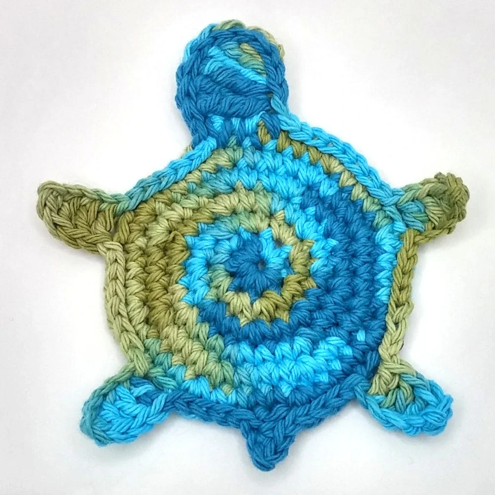 Crochet Turtle Coasters Handmade Set of Four Tortoise Sea Mug Rugs Made to Order